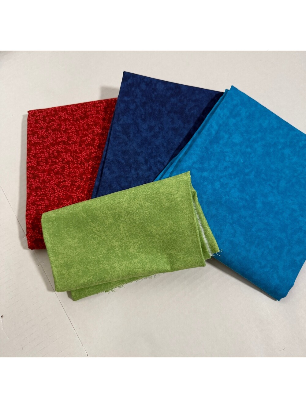 Fabric Lot of 4 Tone-On-Tone Marbled Print-Red, Lime Green, Turquoise, and Navy